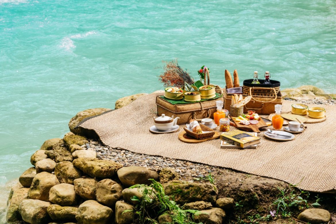 Private picnic at a secluded waterfall